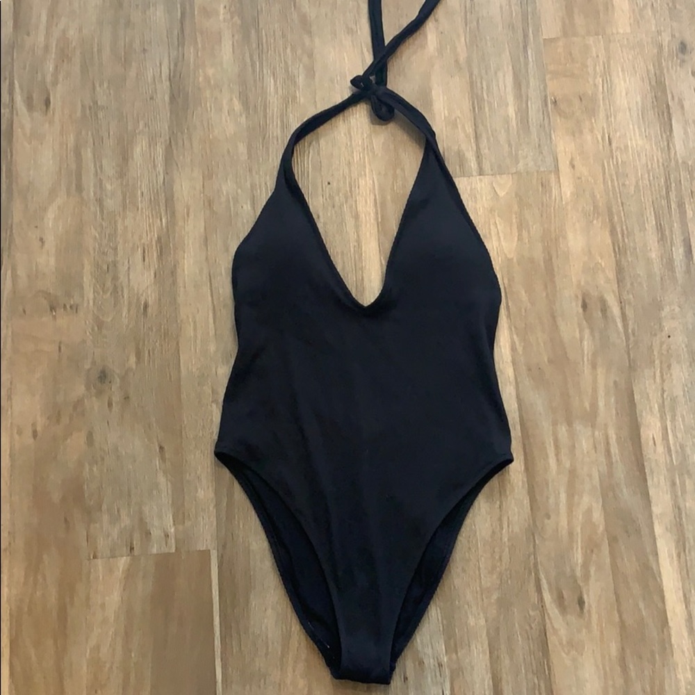 Aerie black halter one piece bathing suit